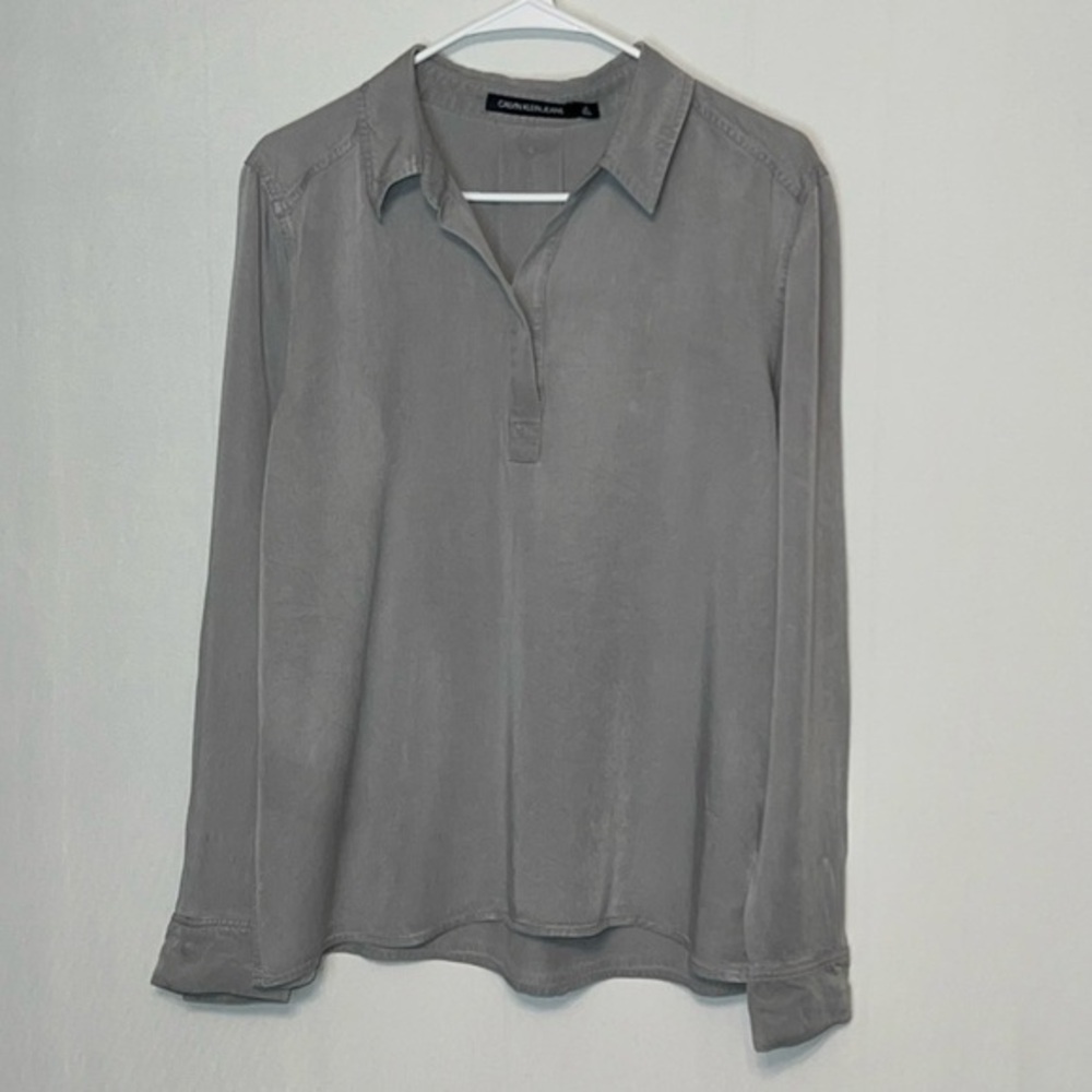Calvin Klein Jeans Womens Long Sleeve Viscose Top Sz L Pullover Gray.